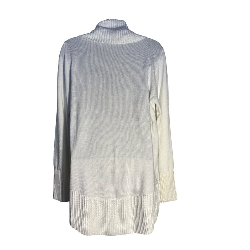 Joan Vass Ribbed Hem Open Front Cardigan Large Acrylic Rayon Blend White - Picture 6 of 12